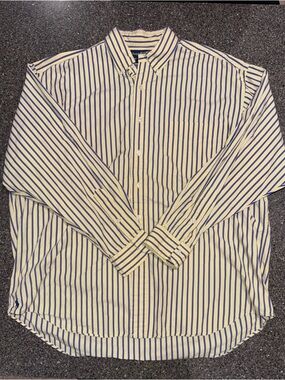 Polo Ralph Lauren Big Shirt Yellow Blue Striped Button Down Men's Large Cotton